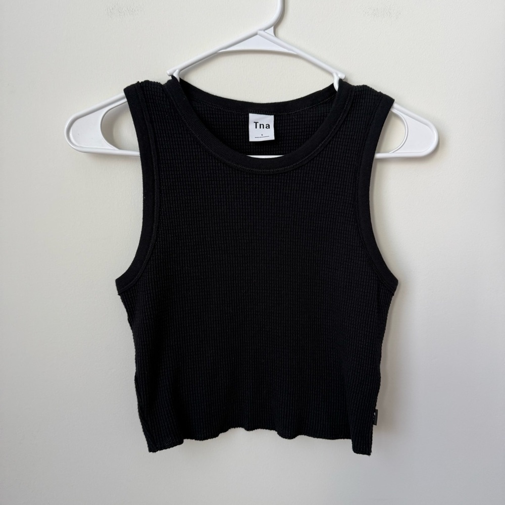 TNA by Aritzia Waffle Knit High Neck Crop Tank Black Size Small‎